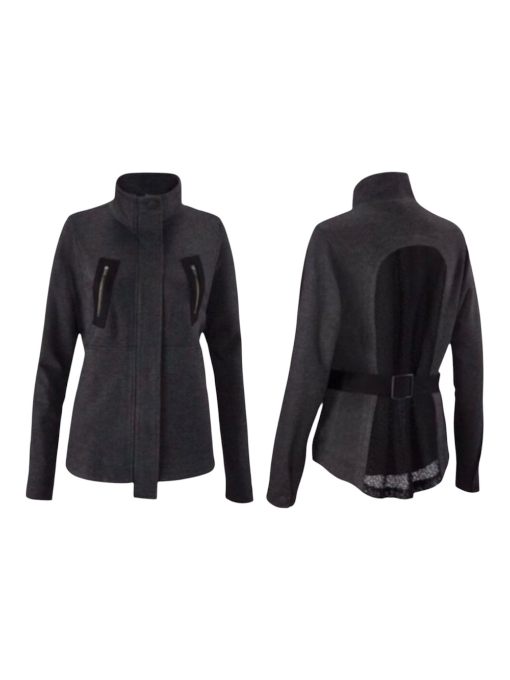 CAbi Love Carol Modern Mesh Jacket Dark Gray Zip-Front Funnel Neck Size M